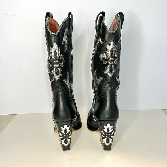 Free People Sparks Fly Cowboy Boots Black and Silver Pull‎ On Leather 6.5 NIB - Picture 5 of 16